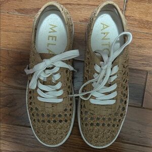 Tan Woven Lace-Up Sneakers -8